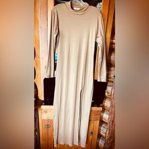 LOWEST-BUY or BUNDLE High Neck,Long Sl,Fitted,FrontSlit,NEW Dress-Mustard SzM